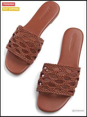 Faux Leather Braided Flat Sandals Slip On Slides Dressy Beach Vacation Shoes